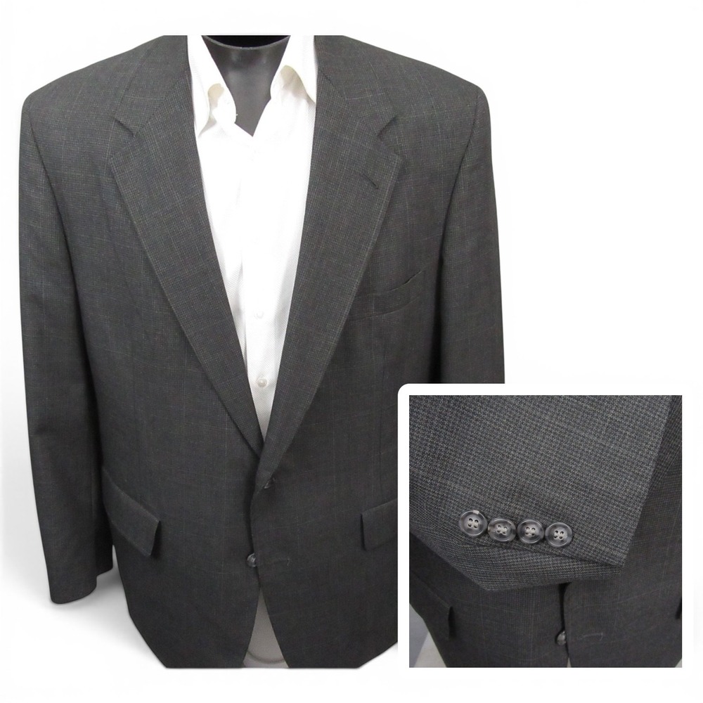 Palm‎ Beach Sport Coat 44R Charcoal Gray Fine Houndstooth Single Vent